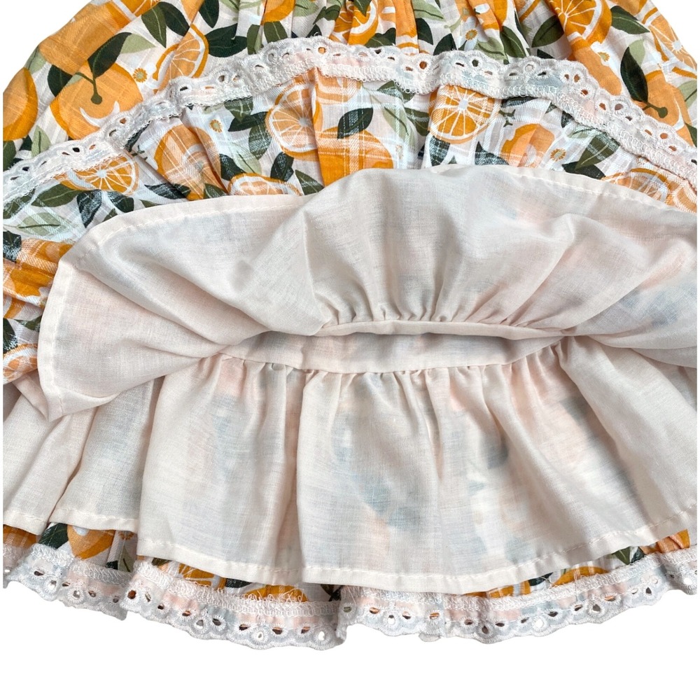 NEW SINCERELY JULES Eyelet Orange Citrus Print Smocked Tiered Dress Toddler 18M - Picture 9 of 11